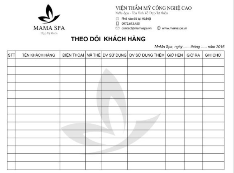 Mẫu phiếu thông tin khách hàng spa đẹp