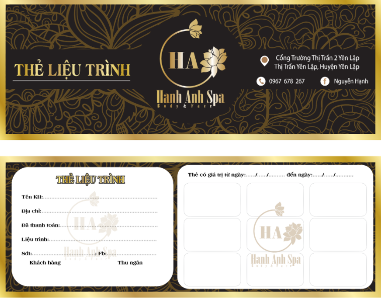 Thẻ liệu trình spa phổ biến
