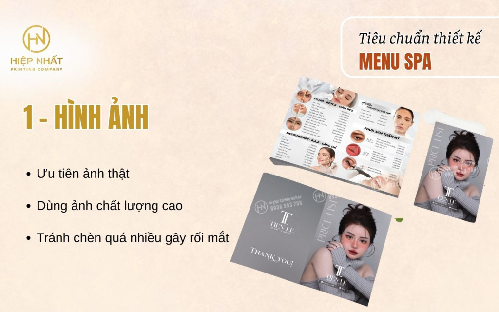 Tiêu chuẩn hình ảnh menu spa