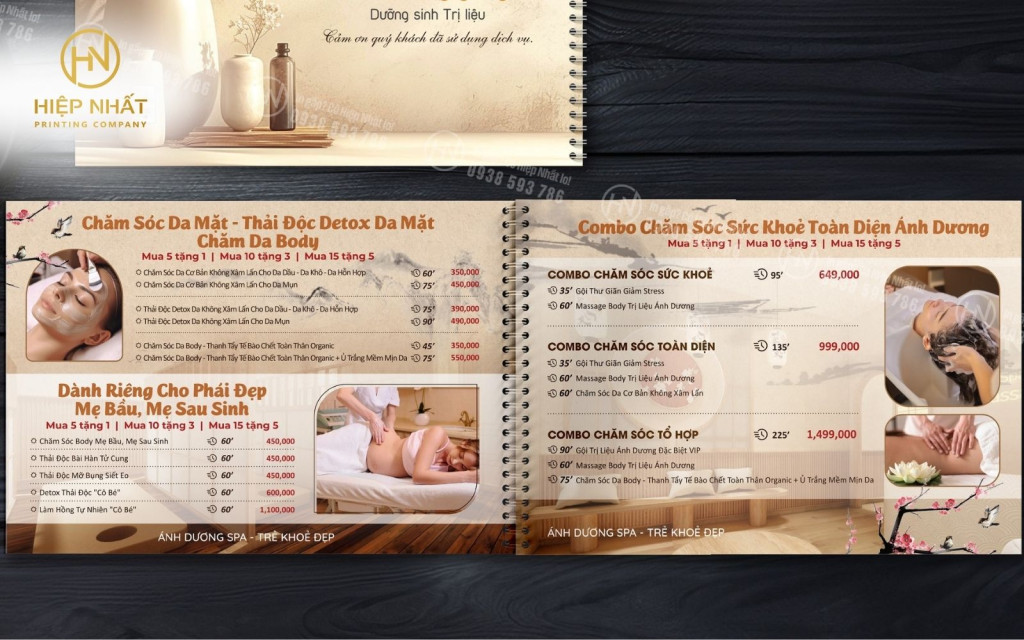 Menu spa ngang hiện đại