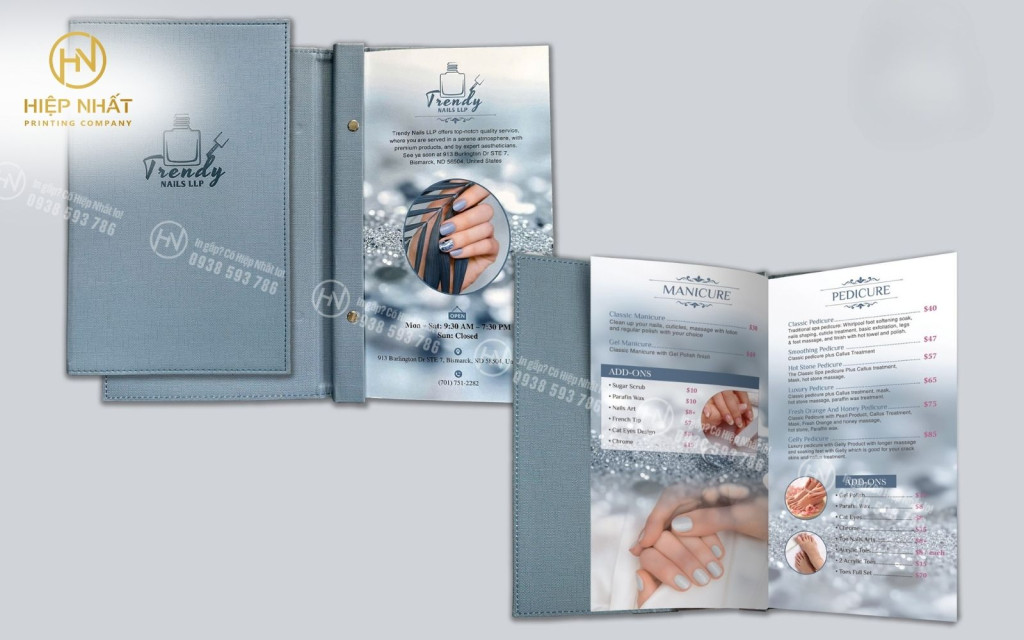 Menu spa bìa da xám bạc hiện đại