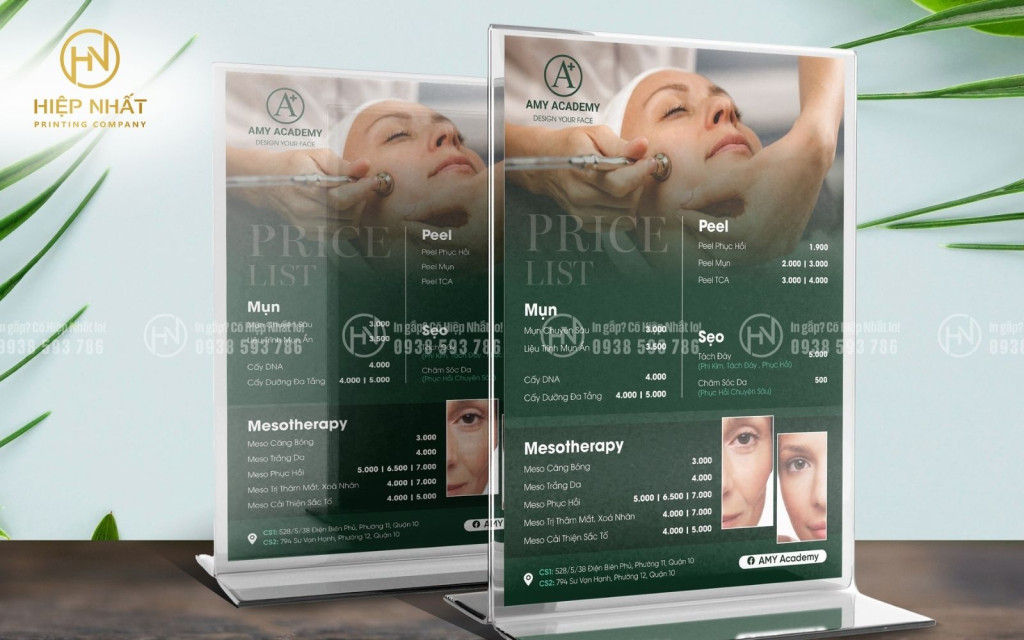 Menu spa để bàn nhỏ gọn