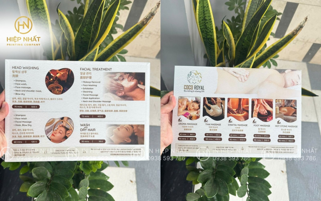 Menu spa bìa cứng sang trọng
