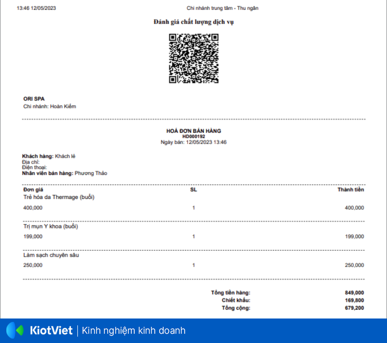 Hóa đơn tự in cho spa