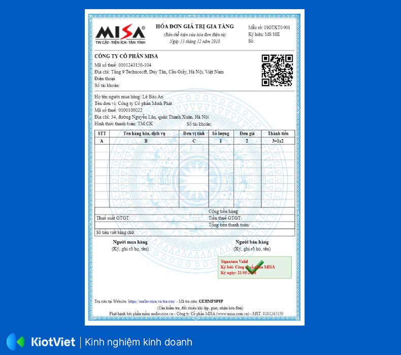 Mẫu hóa đơn điện tử spa