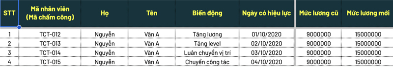 Biểu mẫu biến động lương
