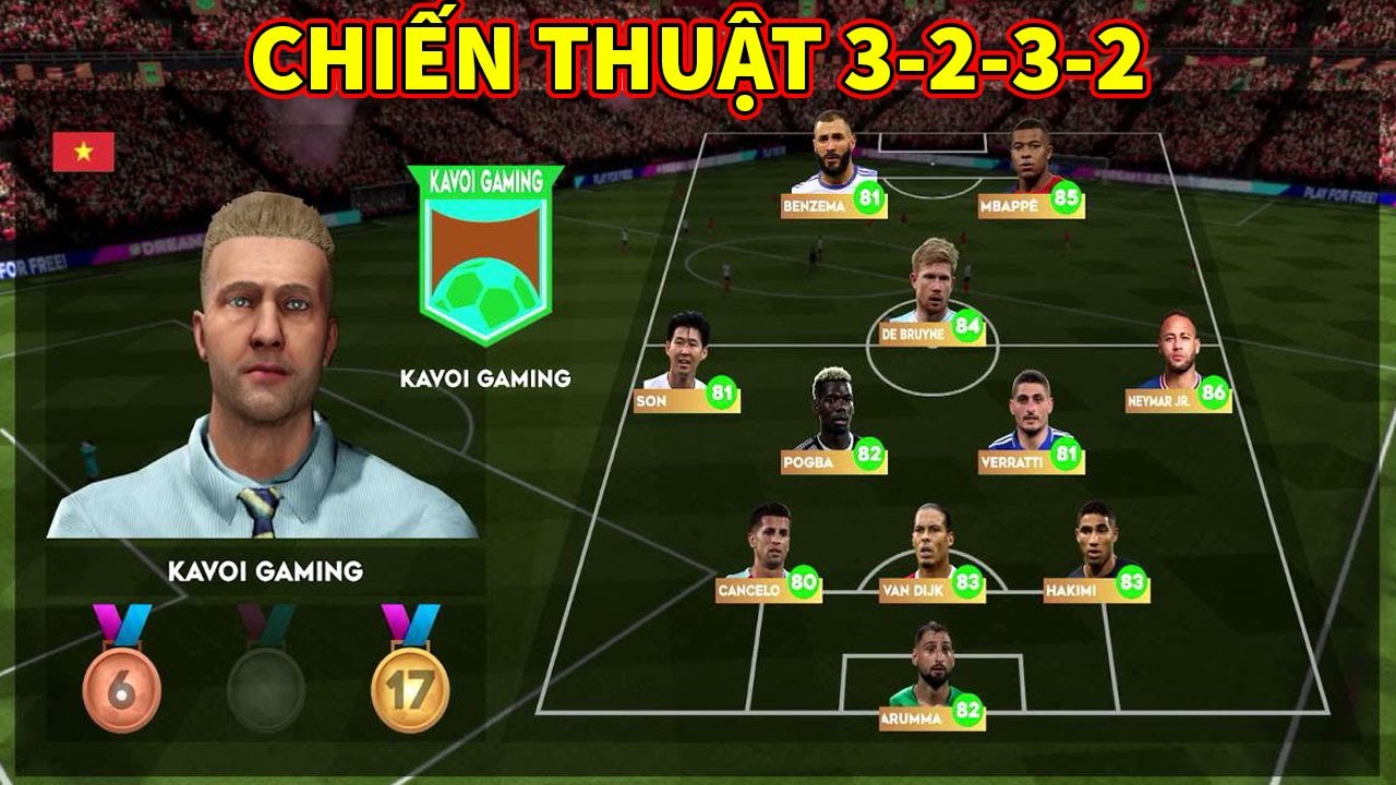 Trải nghiệm sơ đồ 3-2-3-2 mạnh nhất Dream League Soccer 2024